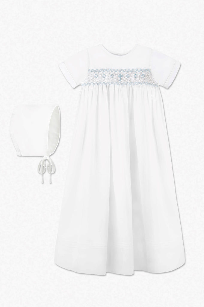 Long Bullion Cross Baby Boy Christening Gown with Bonnet - Imagewear