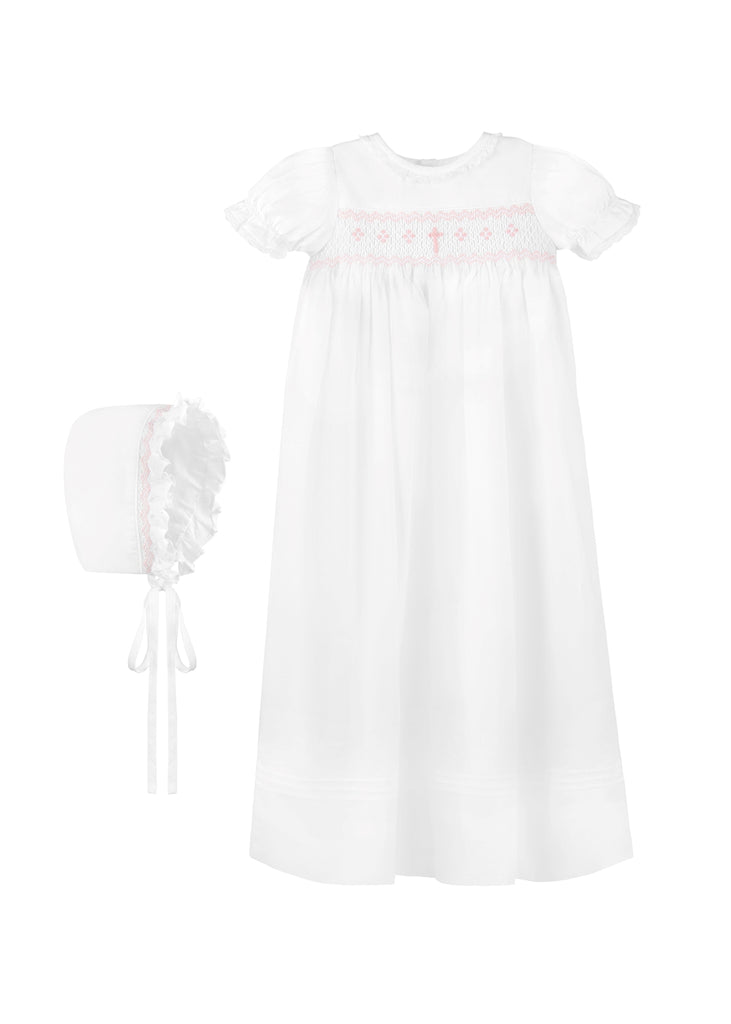 Long Bullion Cross Baby Girl Christening Gown with Bonnet - Imagewear