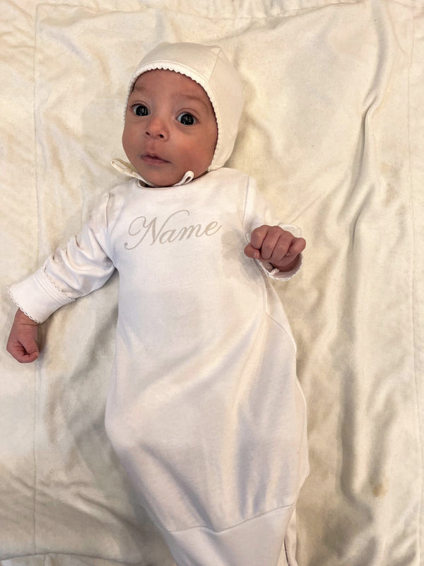 Monogram Baby Sleep Sack with Matching Hat - White 3