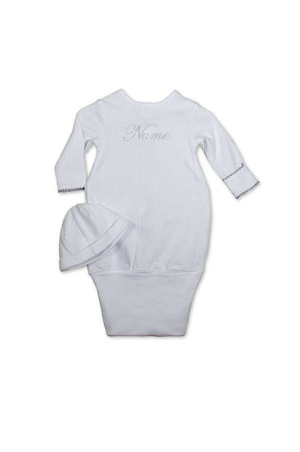 Monogram Baby Sleep Sack with Matching Hat - White
