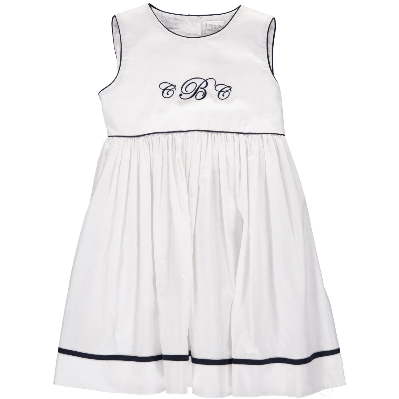Monogram Blanks White & Navy Sleeveless Baby Girl Dress