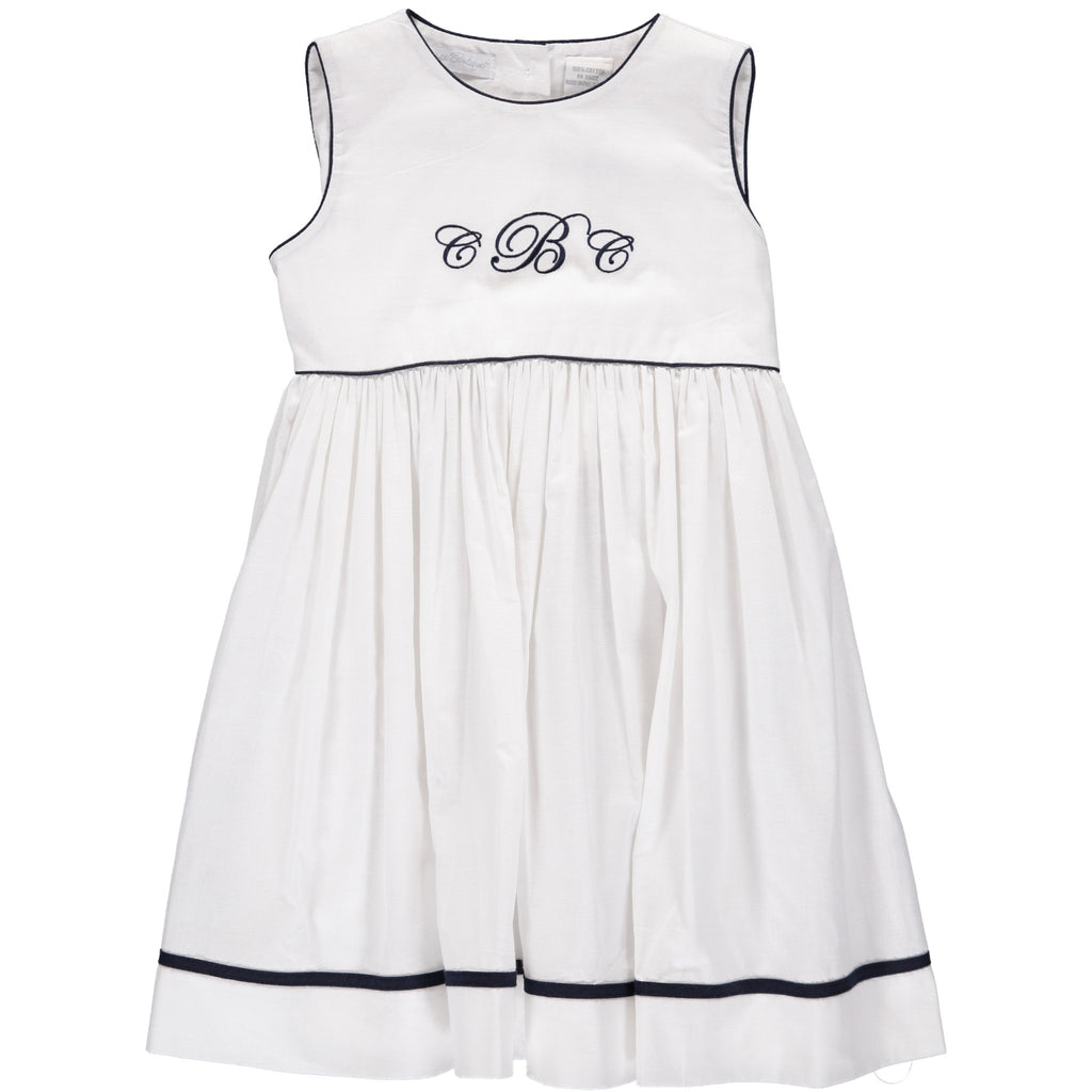Monogram Blanks White & Navy Sleeveless Baby Girl Dress