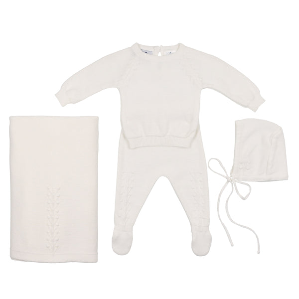 Off White Baby Boy Special Occasion 2 Piece Knit Leaf Outfit 5