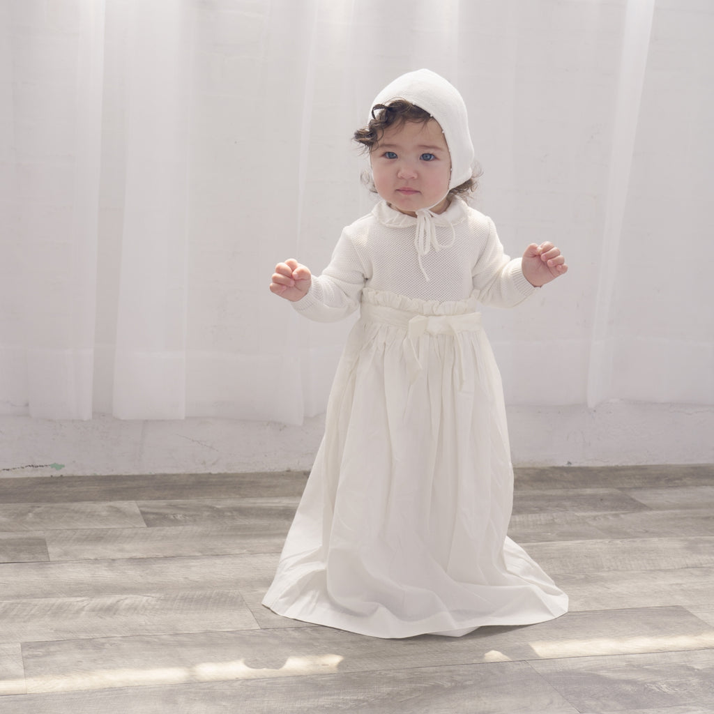 Pebble Stitch Baby Girl Christening Gown with Bonnet 5 - Imagewear