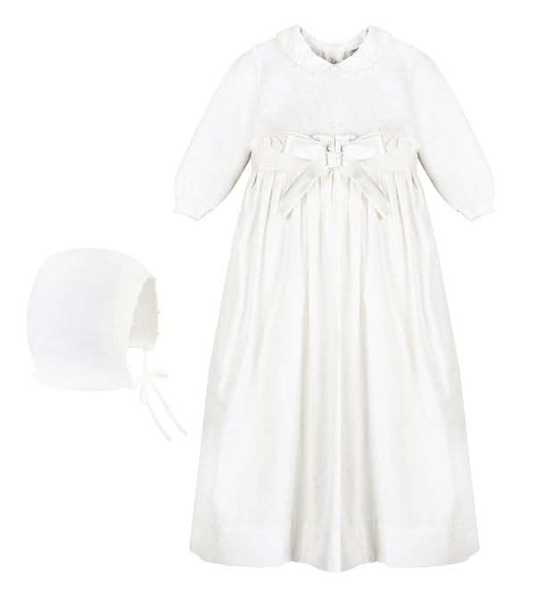 Pebble Stitch Baby Girl Christening Gown with Bonnet - Imagewear