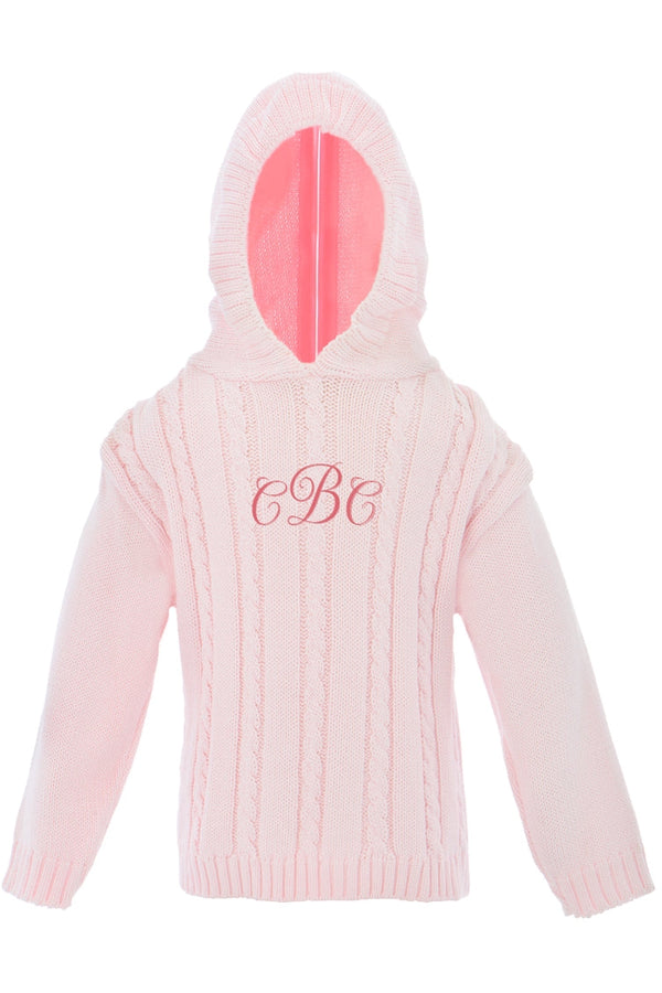 Cable Knit Hooded Zip Back Pink Baby Boy Sweater