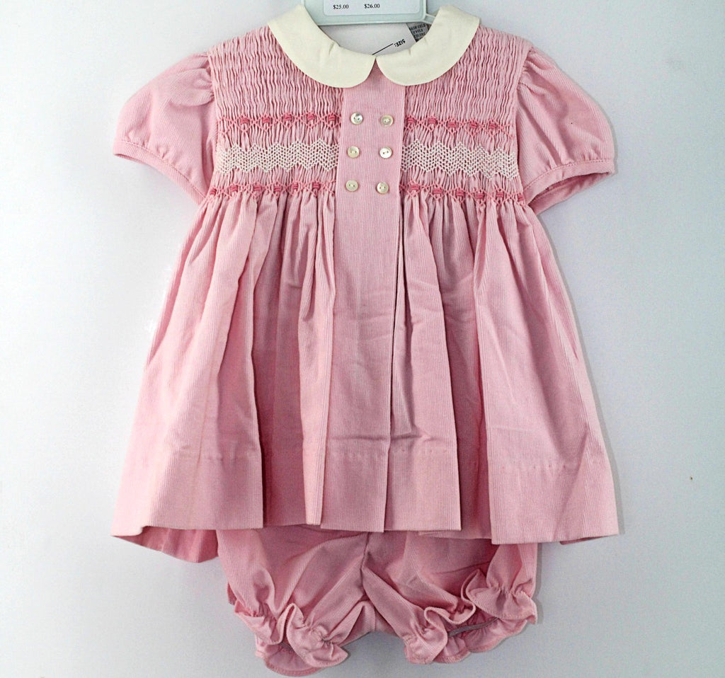 Pink Smocked Corduroy Baby Girl Dress with Panty