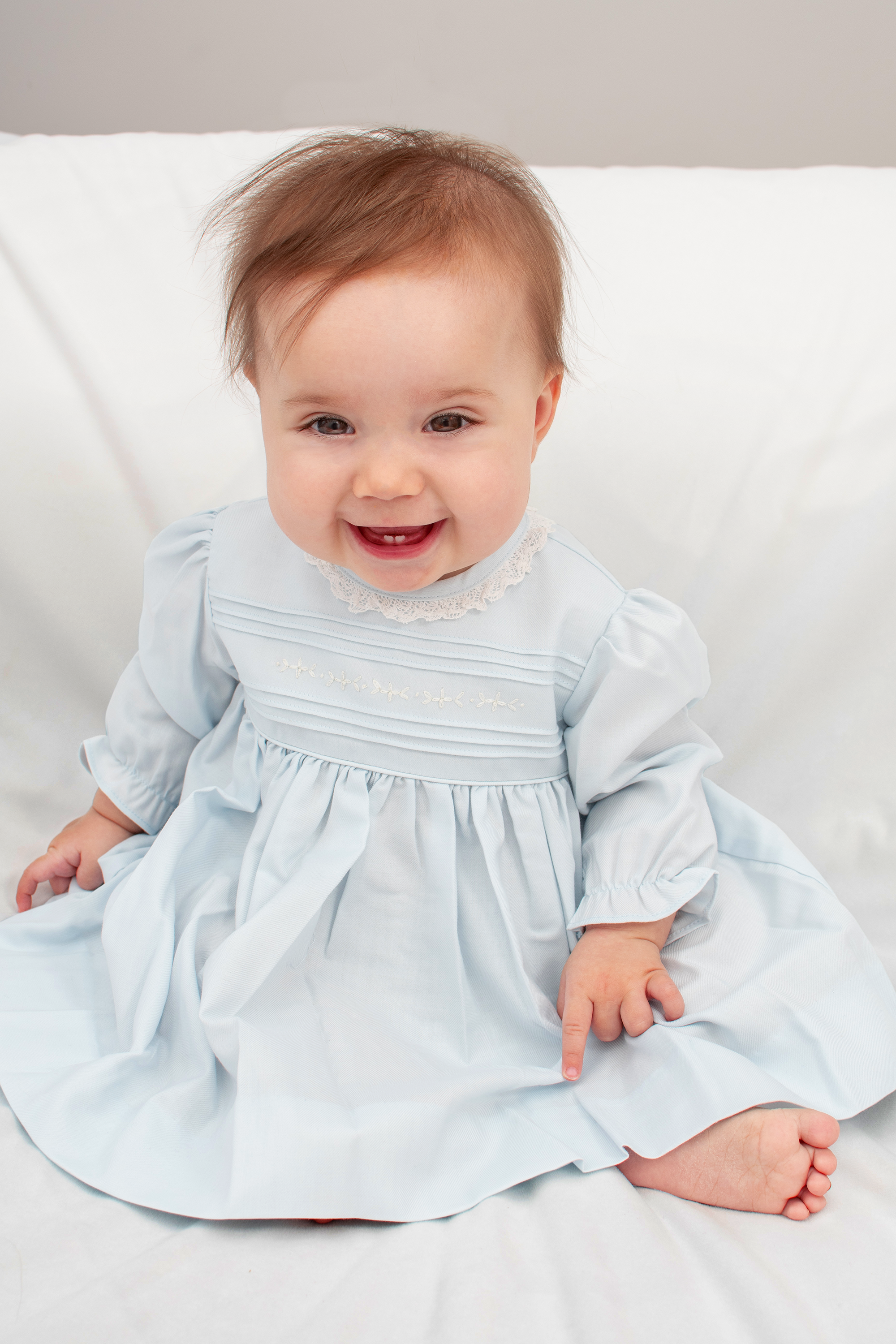 31046-Light Blue Long Sleeve Baby  Dress