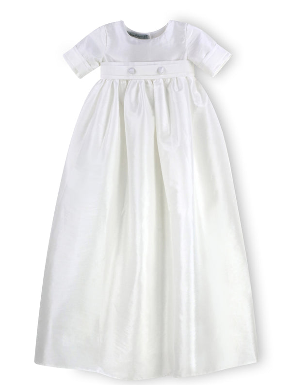 Satin White Baby Boy Long Christening & Baptism Gown with Hat 2