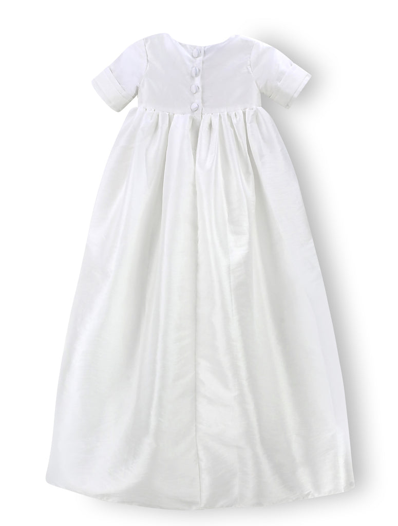 Satin White Baby Boy Long Christening & Baptism Gown with Hat 3