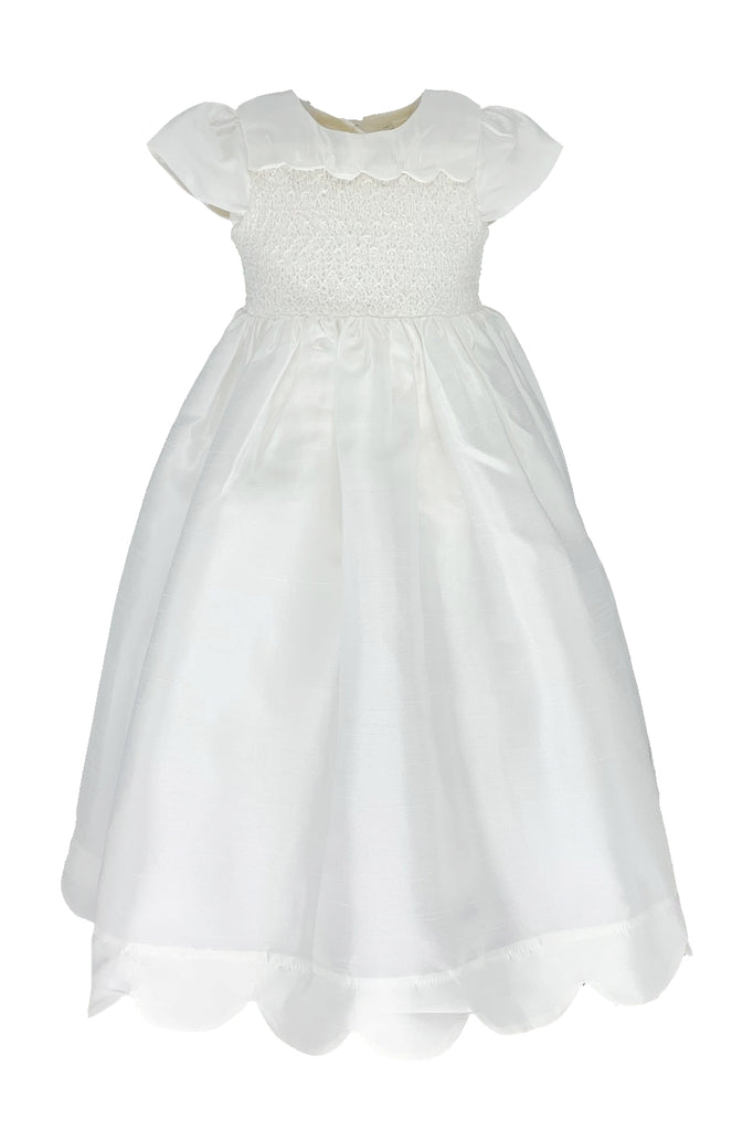 Scallop Baby Girl Christening Gown with Bonnet- White 3 - Imagewear