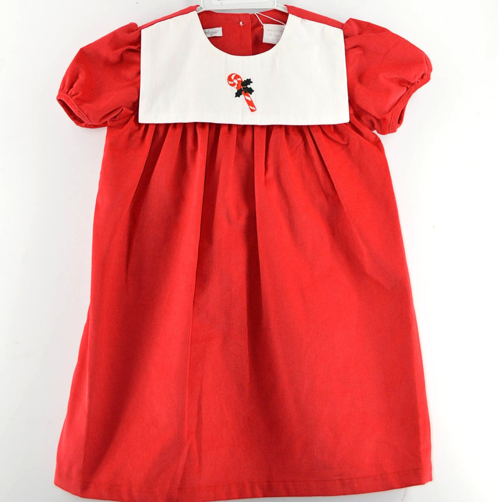 Smocked Candy Cane Red Bib Baby & Toddler Girl Dress 2