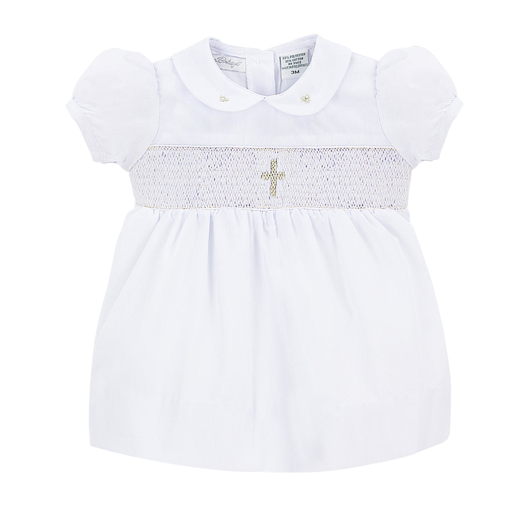 Smocked Cross Baby Girl Christening & Baptism Dress 4 - Imagewear