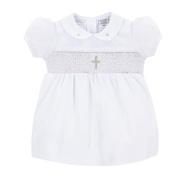 Smocked Cross Baby Girl Christening & Baptism Dress 4 - Imagewear