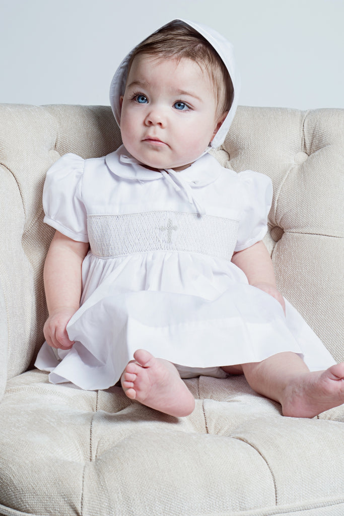 Smocked Cross Baby Girl Christening & Baptism Dress 6 - Imagewear