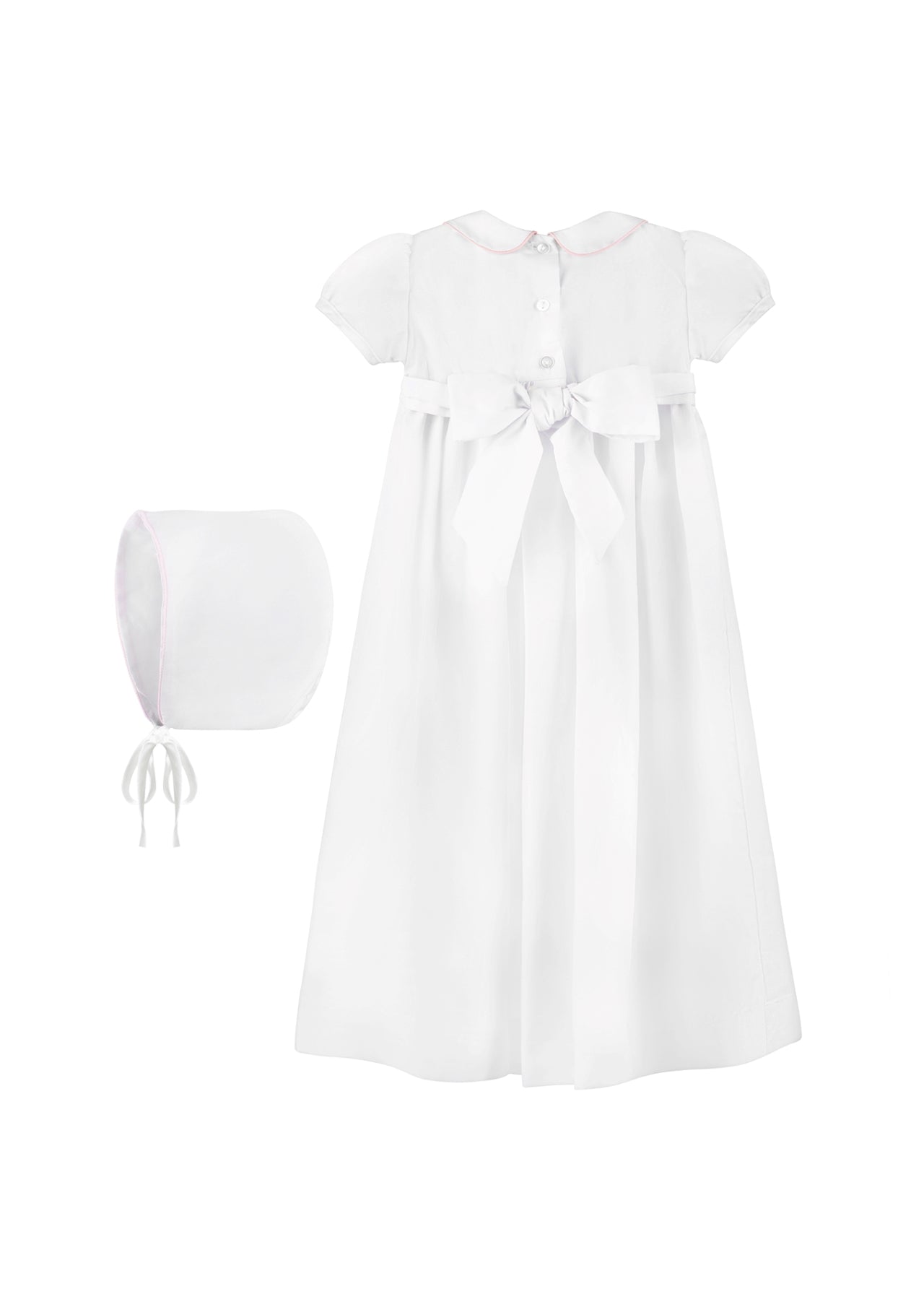 Smocked Pink Cross Baby Girl Christening & Baptism Gown with Bonnet 3 - Imagewear