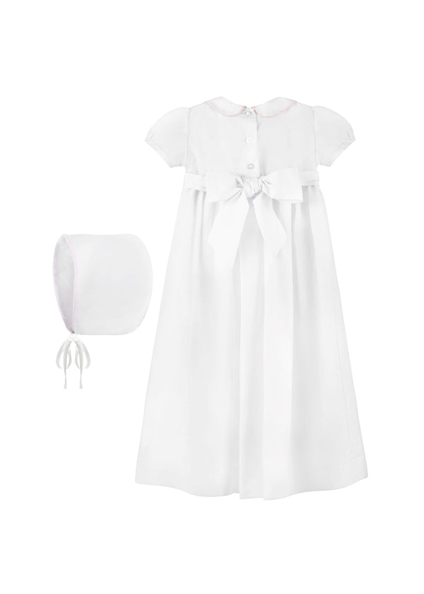 Smocked Pink Cross Baby Girl Christening & Baptism Gown with Bonnet 3 - Imagewear