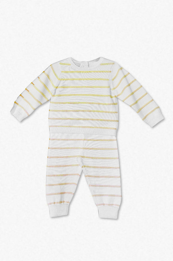 Snuggle Stripe 3 Piece Baby Girl Leggings Set with Hat - Yellow 2