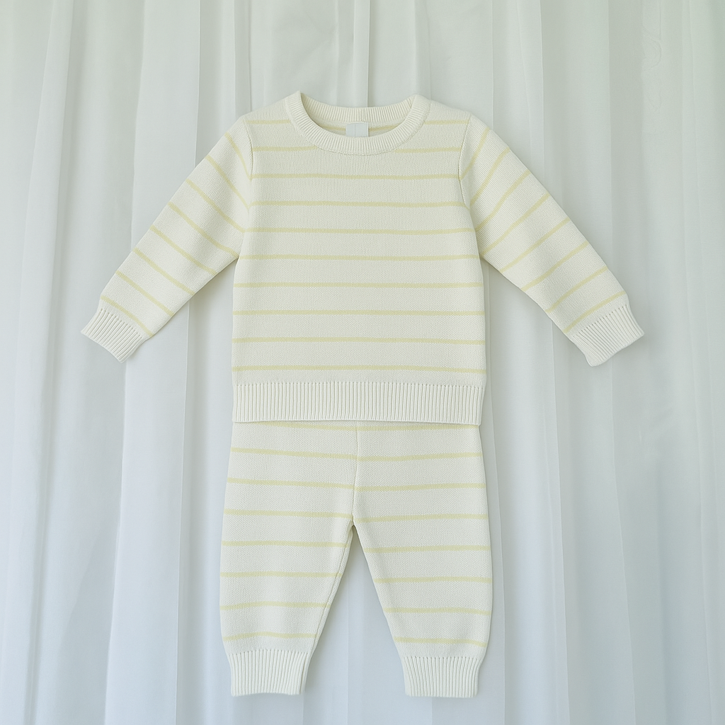 Snuggle Stripe 3 Piece Baby Girl Leggings Set with Hat - Yellow 3