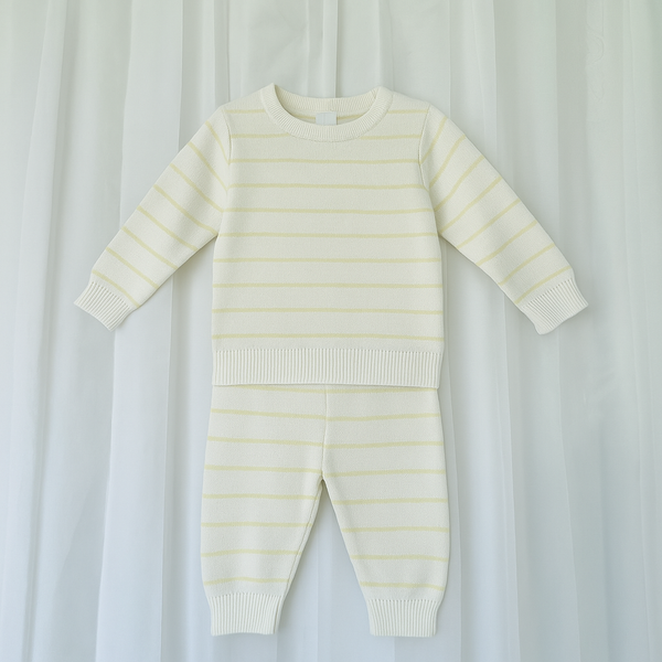 Snuggle Stripe 3 Piece Baby Girl Leggings Set with Hat - Yellow 3