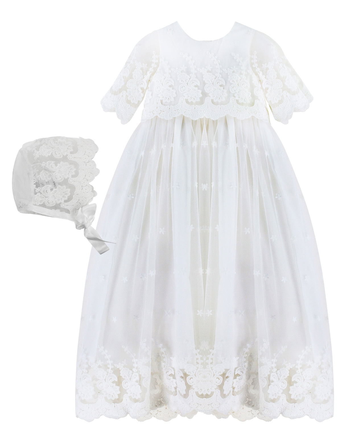Star Lace Baby Girl Christening Gown with Bonnet 2 - Imagewear
