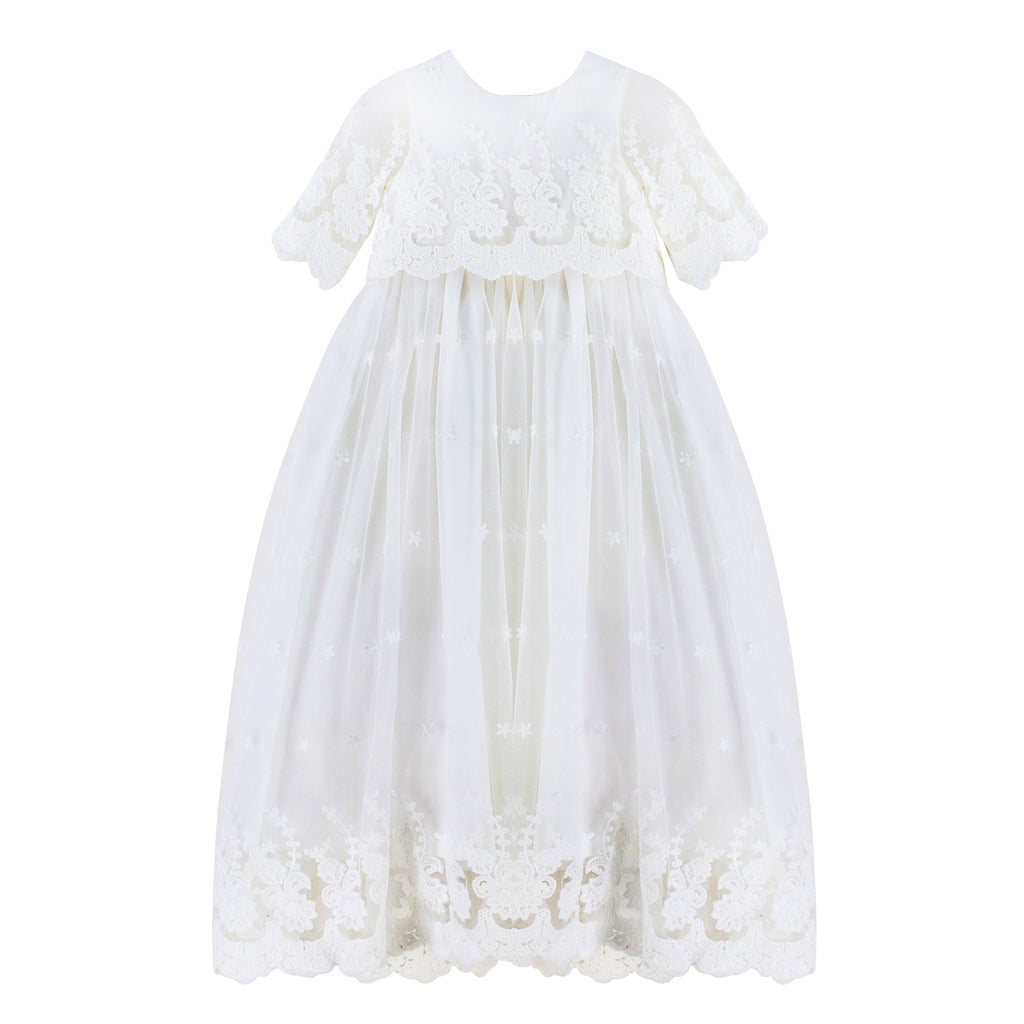 Star Lace Baby Girl Christening Gown with Bonnet 3 - Imagewear