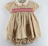 Tan Floral Smocked Baby Girl Dress with Panty