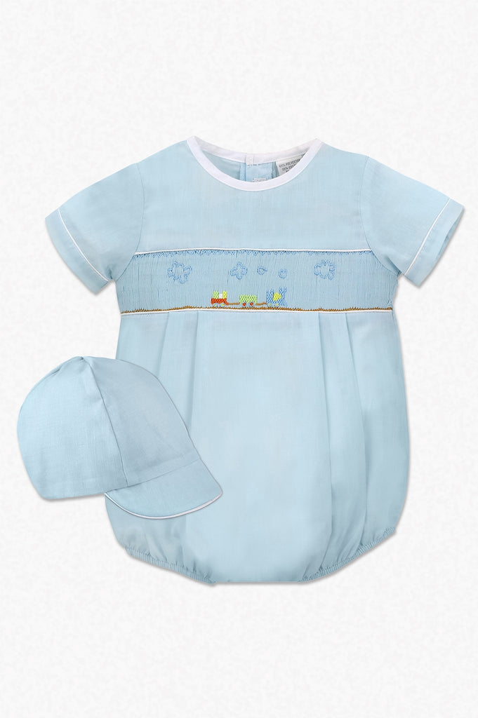 Train Baby Boy Bubble Romper with Hat