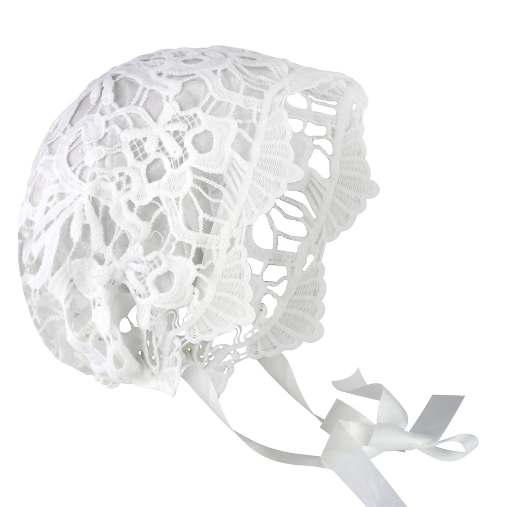 White Lace Christening Baby Girl Dress with Bonnet 4 - Imagewear