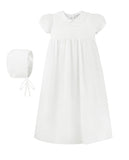 White Smocked Cross Baby Girl Christening Gown with Bonnet 2 - Imagewear