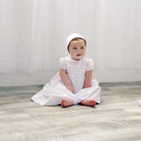 White Smocked Cross Baby Girl Christening Gown with Bonnet 5 - Imagewear