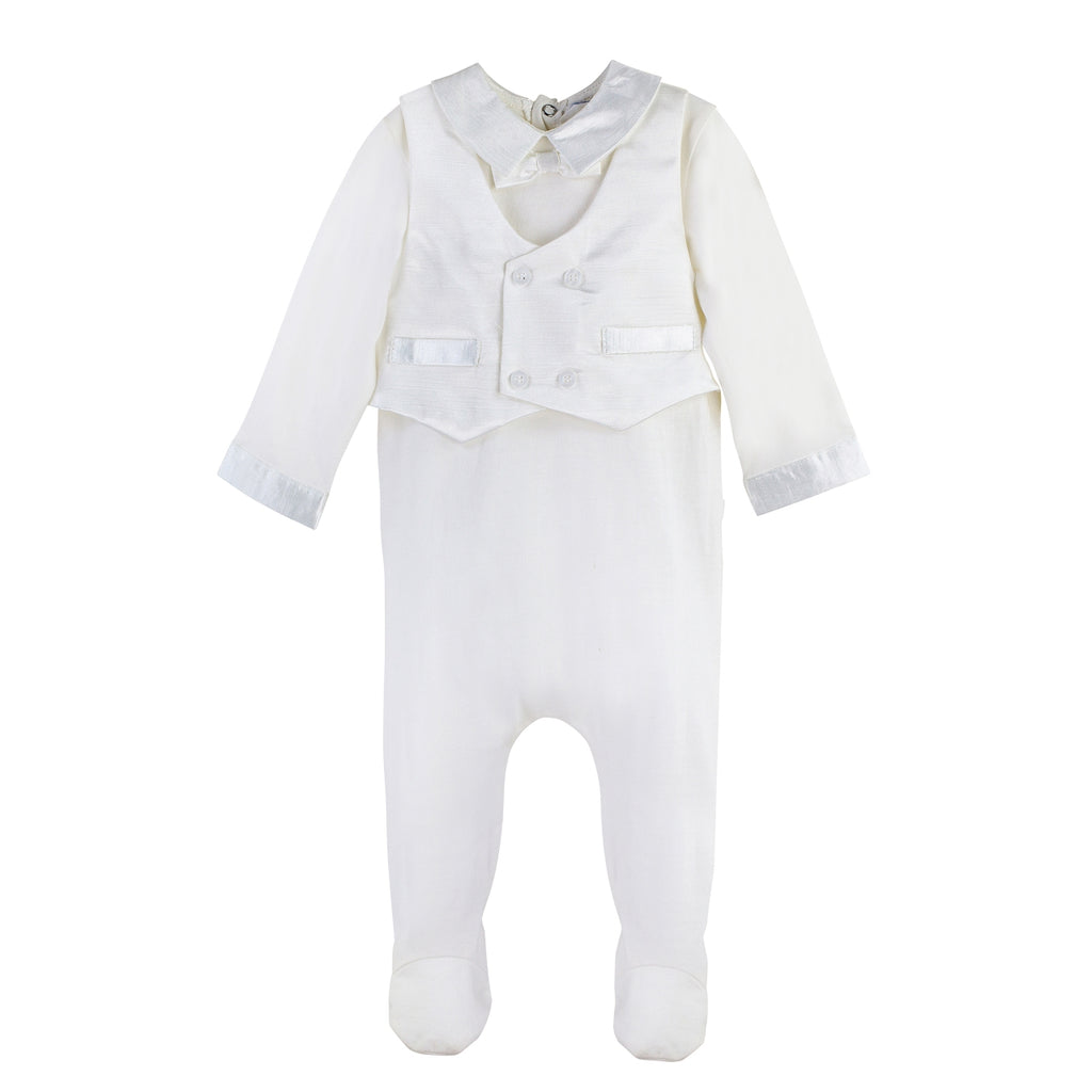 Wholesale Baby Boy Christening & Baptism Footsie with Silk Vest 2