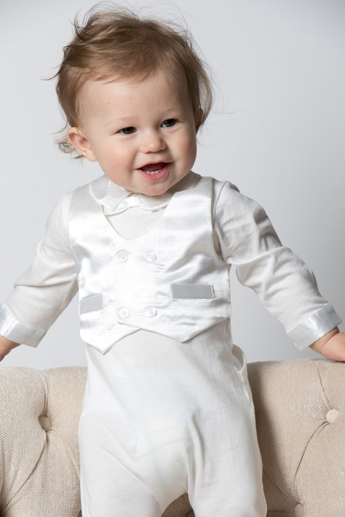 Wholesale Baby Boy Christening & Baptism Footsie with Silk Vest 6