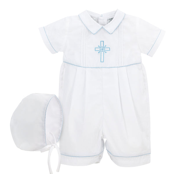 Wholesale Baby Boy Christening Outfit Smocked Cross Shortall 2 - Imagewear