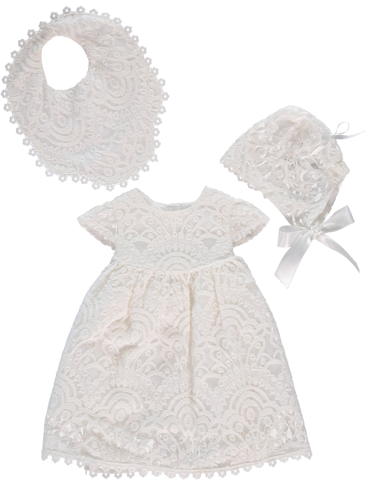 Wholesale Baby Girl Christening Lace Dress with Matching Bonnet 7 - Imagewear