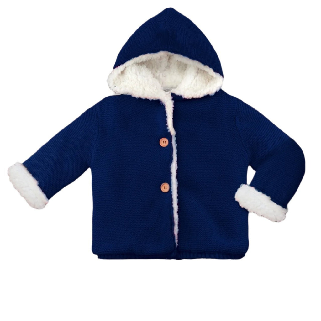 Wholesale Baby Navy Hooded Sherpa Lined Jacket 