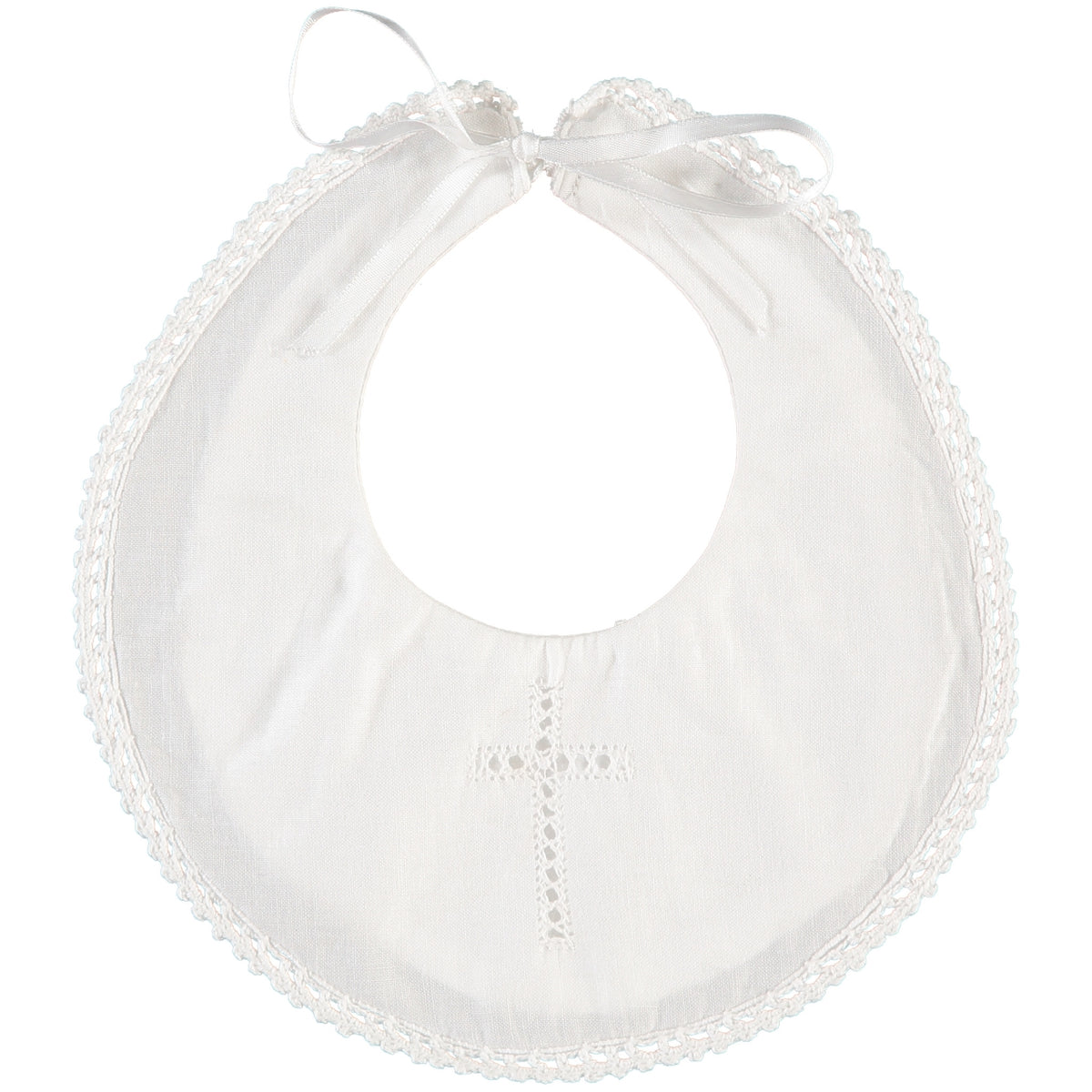 Wholesale Carriage Boutique Baptism Bib with Cross and Satin Ribbon