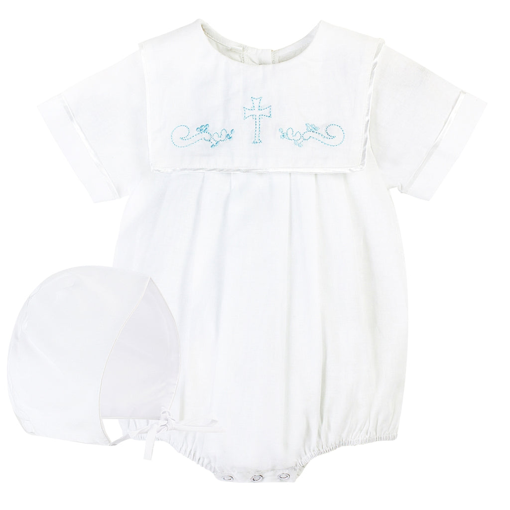 Wholesale Christening Hand Embroidered Cross Baby Boy Bubble with Bonnet 2 - Imagewear