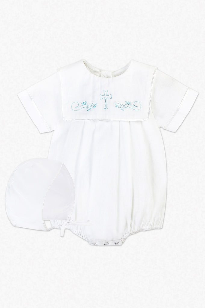 Wholesale Christening Hand Embroidered Cross Baby Boy Bubble with Bonnet - Imagewear