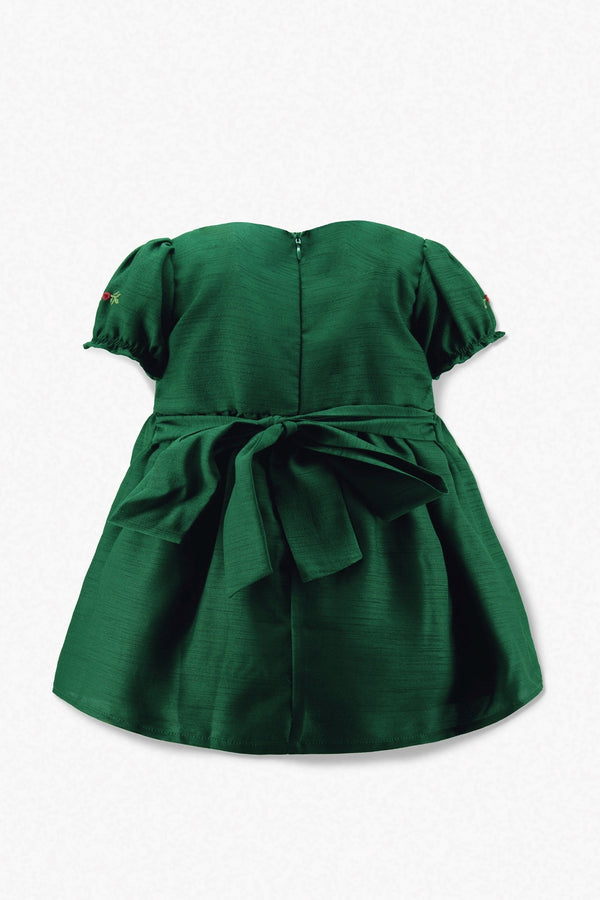 Wholesale Green Floral Smocked Silk Short Sleeve Baby Girl Dress 2 - Imagewear
