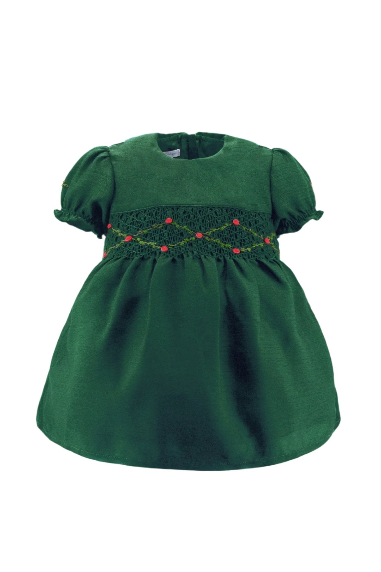 Wholesale Green Floral Smocked Silk Short Sleeve Baby Girl Dress - Imagewear