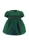 Wholesale Green Floral Smocked Silk Short Sleeve Baby Girl Dress - Imagewear