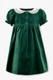 Wholesale Green Velvet Baby Girl Short Sleeve Dress