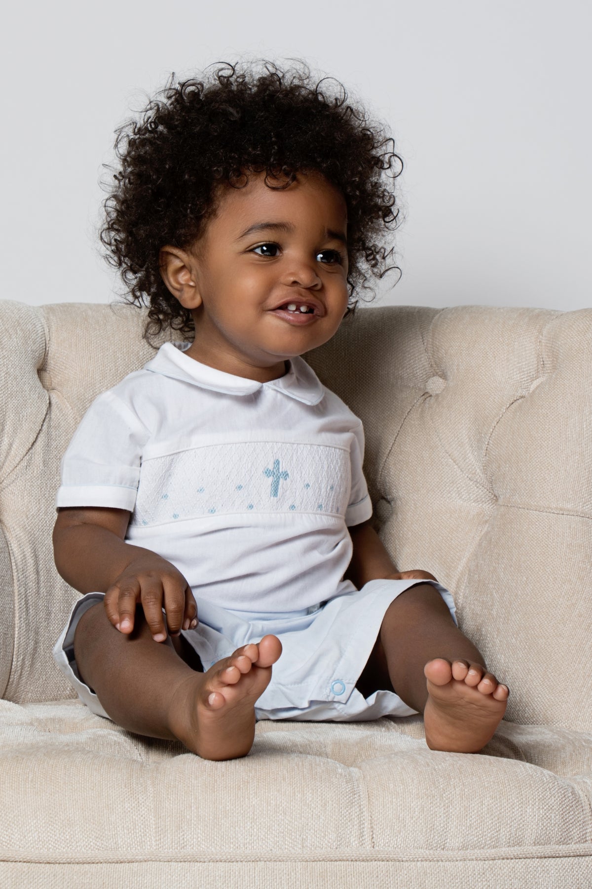 Wholesale Hand Smocked Blue Cross Christening Bobbie Suit