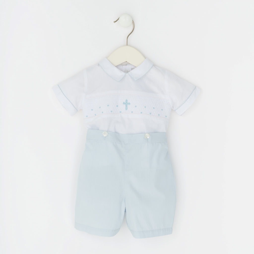 Wholesale Hand Smocked Blue Cross Christening Bobbie Suit 4 - Imagewear