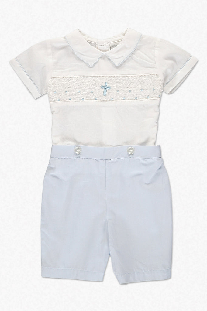 Wholesale Hand Smocked Blue Cross Christening Bobbie Suit - Imagewear