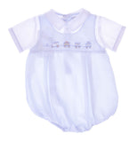 Wholesale Hand Smocked Blue Train Baby Boy Bubble Romper 2 - Imagewear