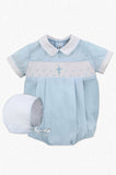 Wholesale Hand Smocked Cross Baby Boy Bubble Romper Blue - Imagewear