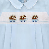 Wholesale Hand Smocked Light Blue Dogs in Wagon Baby Boy Bubble Romper 2 - Imagewear