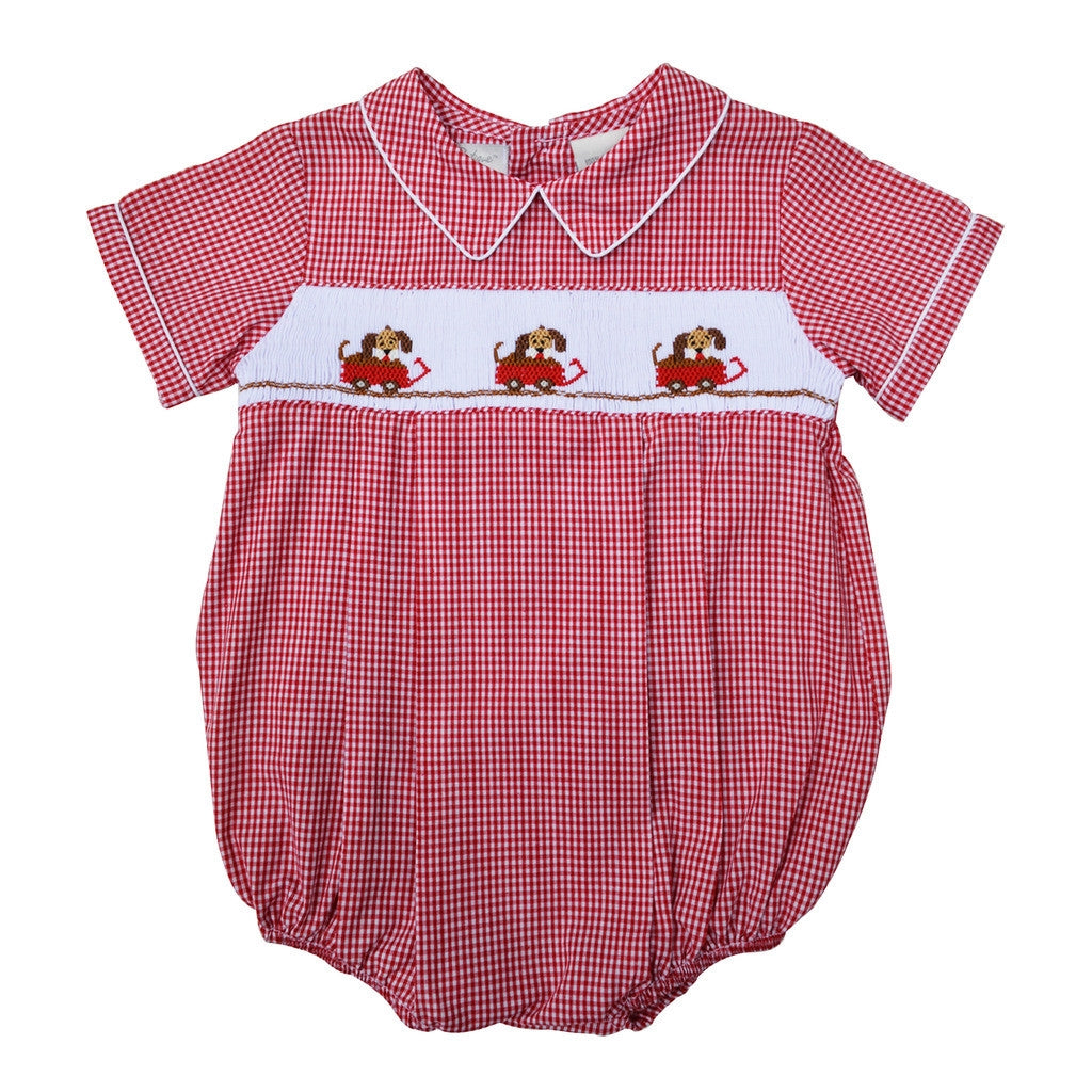 Wholesale Hand Smocked Red Dogs Baby Boy Bubble Romper - Imagewear